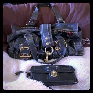 Vintage Coach tote, well used, w/ matching wallet